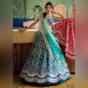 Aqua Blue Embroidered Lehenga